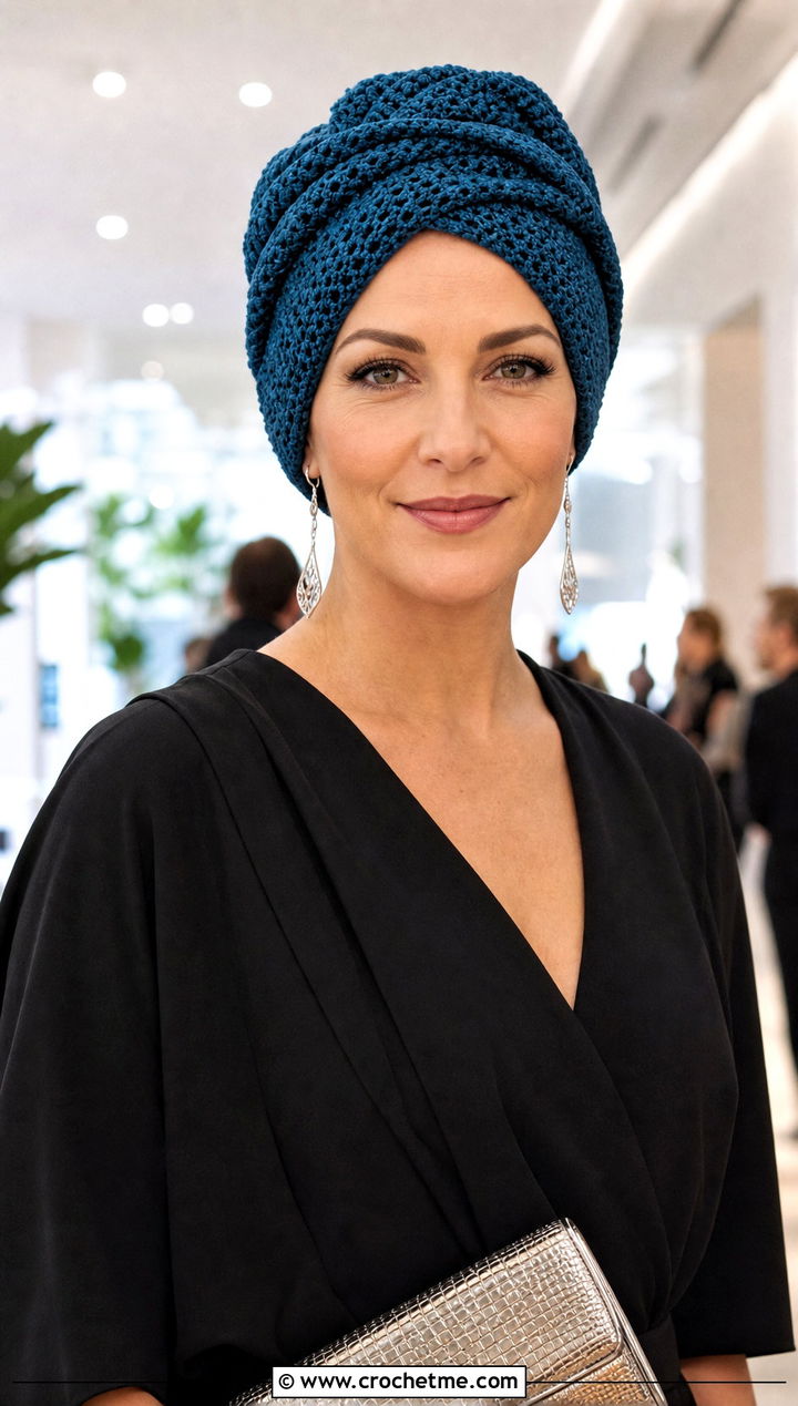 Crochet Turban Hat With Jumpsuit And Heels - 25 easy crocheted hats outfit ideas