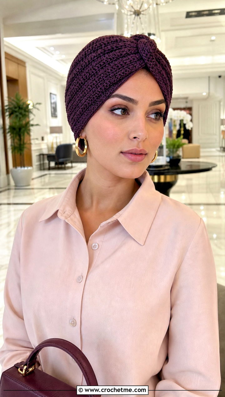 Crochet Turban Hat With Matching Set And Mules - 30 Quick And Easy Crochet Hat outfit ideas