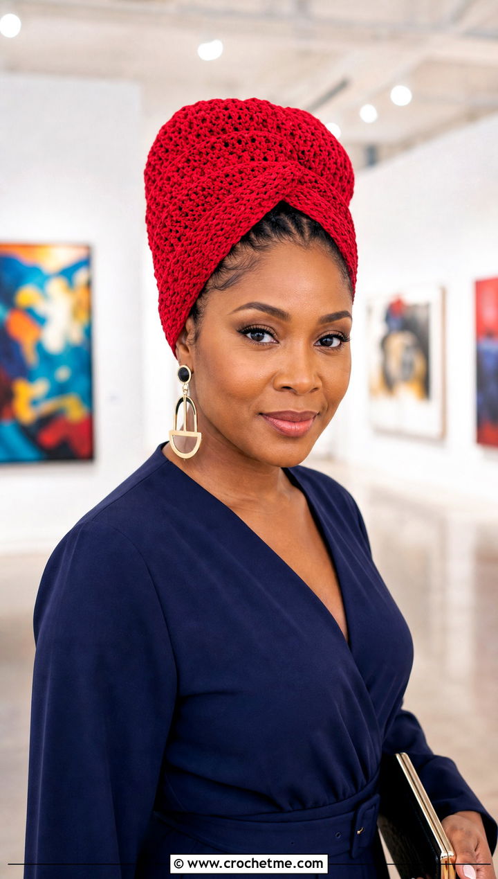 Crochet Turban Hat With Wide Leg Jumpsuit - 30 crochet hats black women outfit ideas