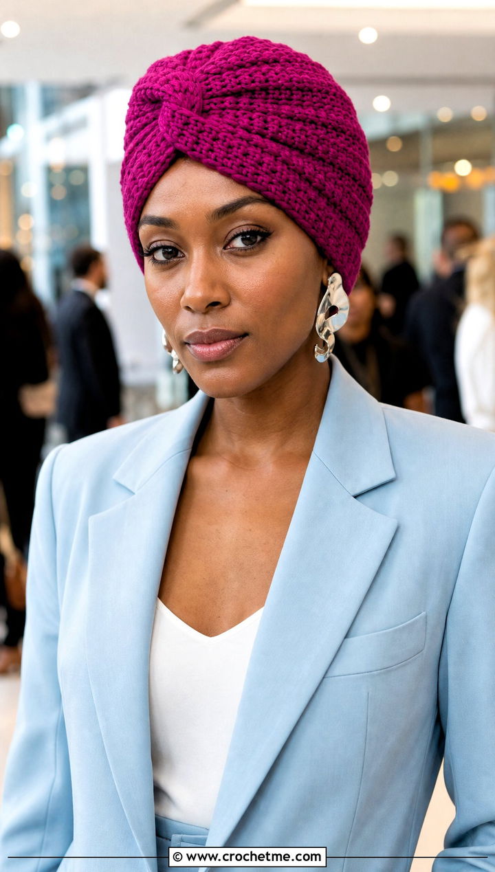 Crochet Turban Hat With Wide Leg Suit - 25 one skein crochet hat outfit ideas