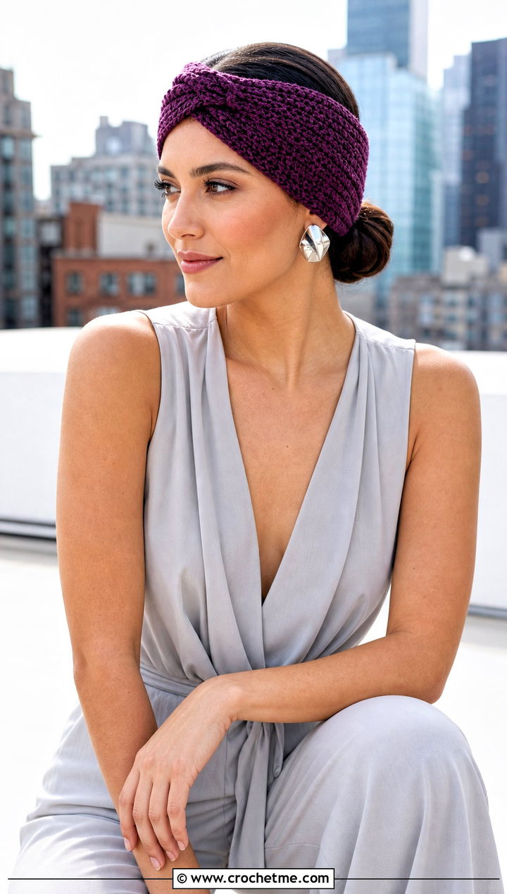 Crochet Turban Headband With Wide Leg Jumpsuit - 15 summer crochet headband outfit ideas