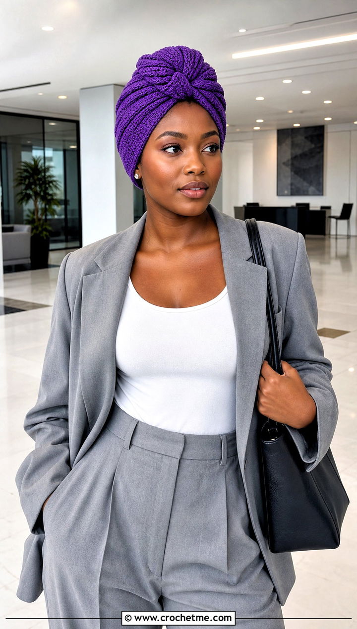 Crochet Turban Headwrap With Wide Leg Suit - 35 crochet headwrap outfit ideas
