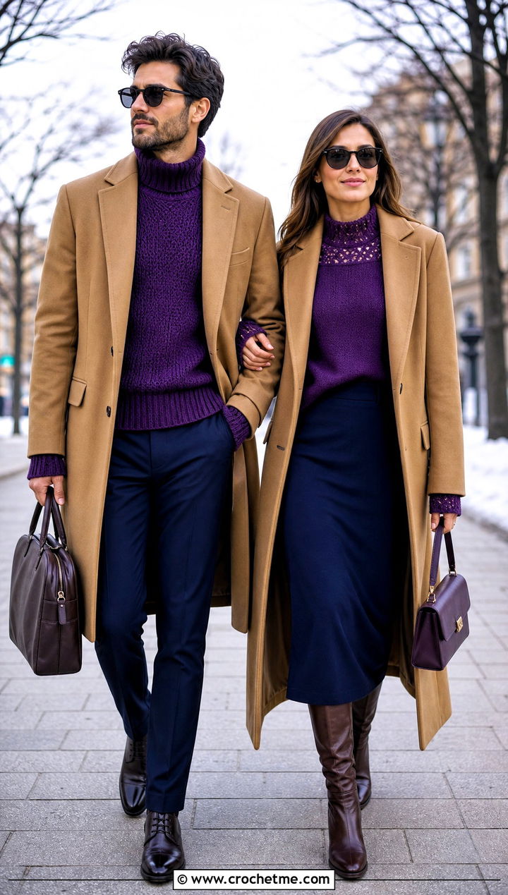 Crochet Turtleneck And Pullover With Wool Coats - 30 couples crochet outfit ideas