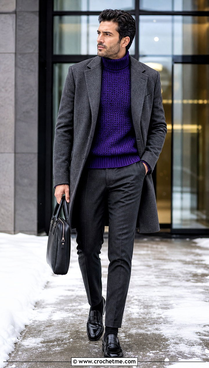 Crochet Turtleneck Sweater With Suit Trousers - 35 crochet mens clothes and outfit ideas