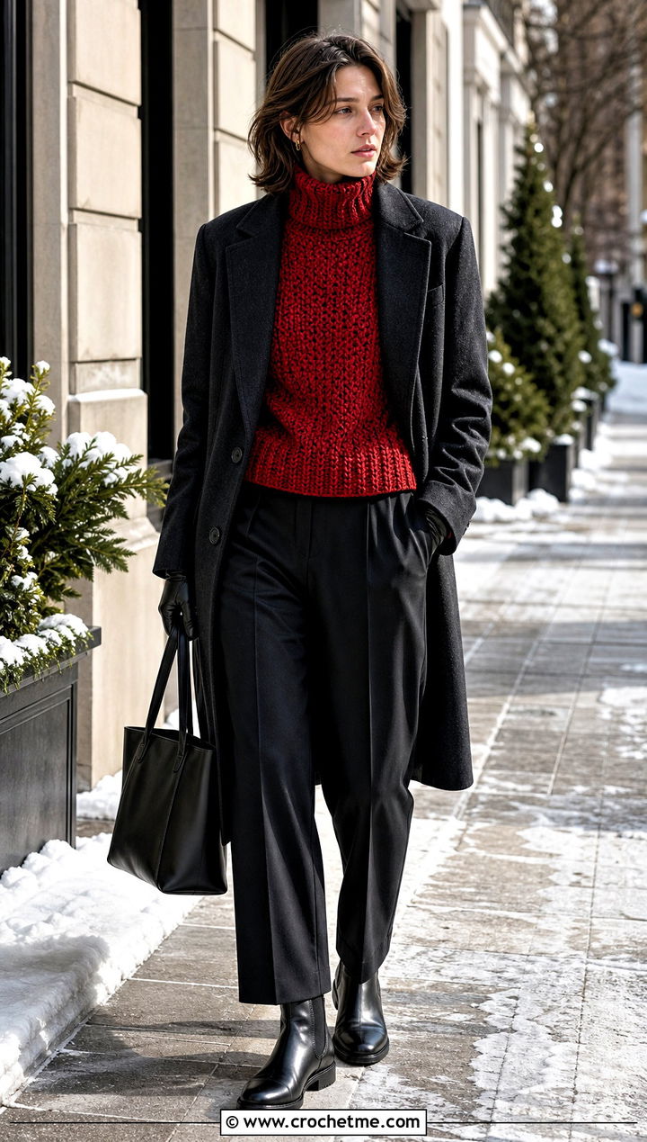 Crochet Turtleneck Sweater With Tailored Coat - 30 Masc Crochet Clothes and outfit ideas