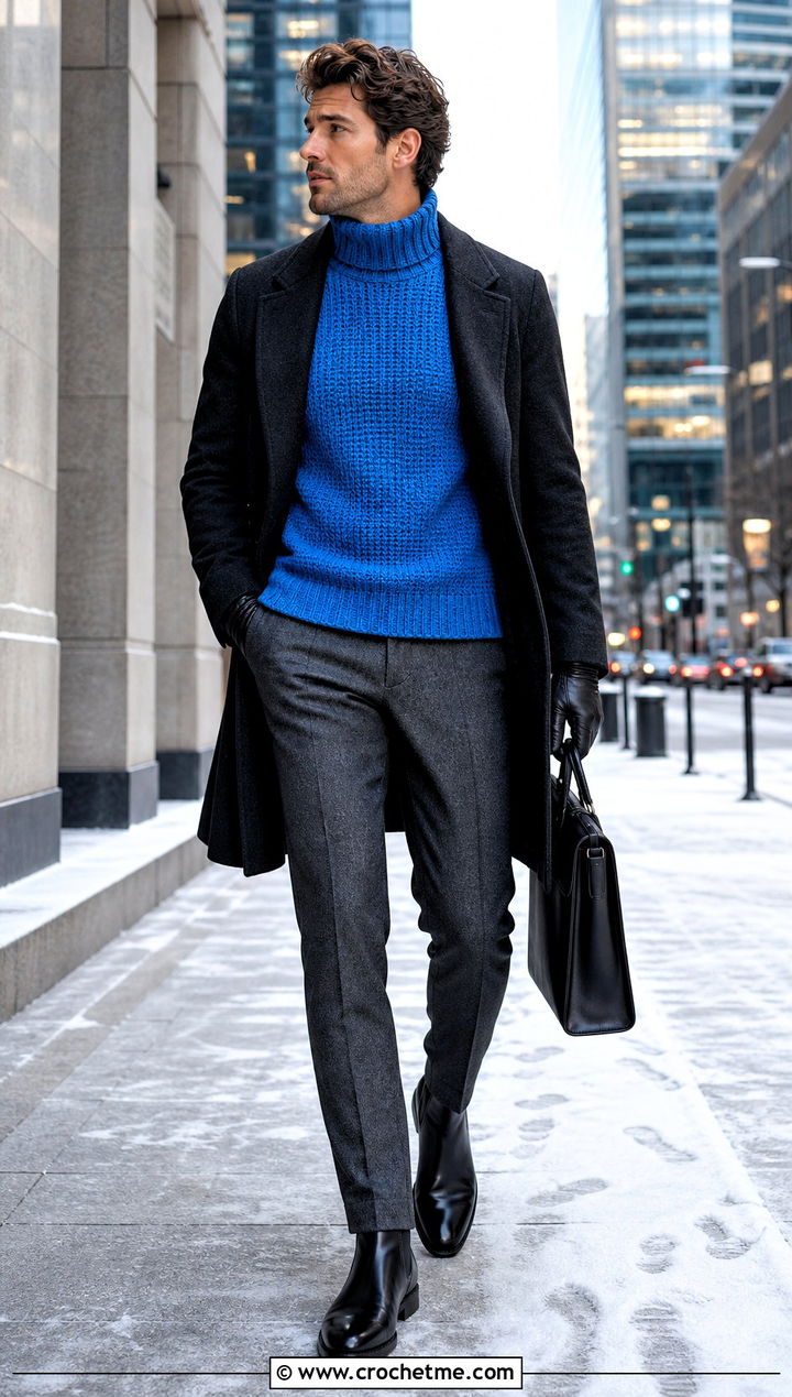 Crochet Turtleneck Sweater With Wool Coat - 25 crochet men's clothes and outfit ideas