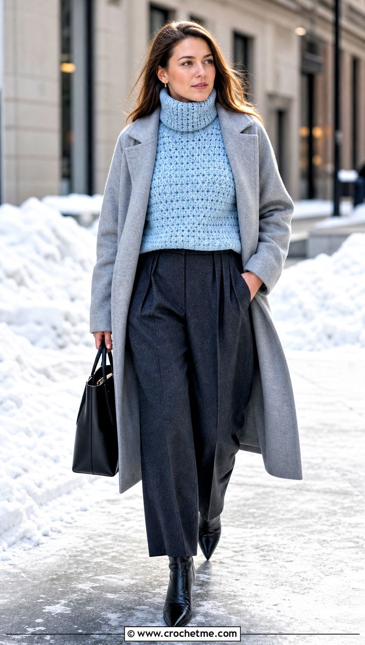 Crochet Turtleneck Sweater With Wool Trousers - 20 crochet apparel and outfit ideas