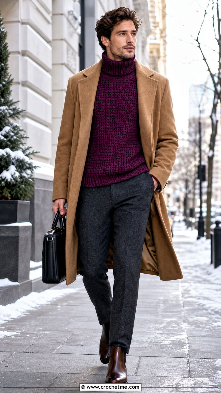 Crochet Turtleneck Top With Overcoat And Trousers - 35 crochet top for men outfit ideas