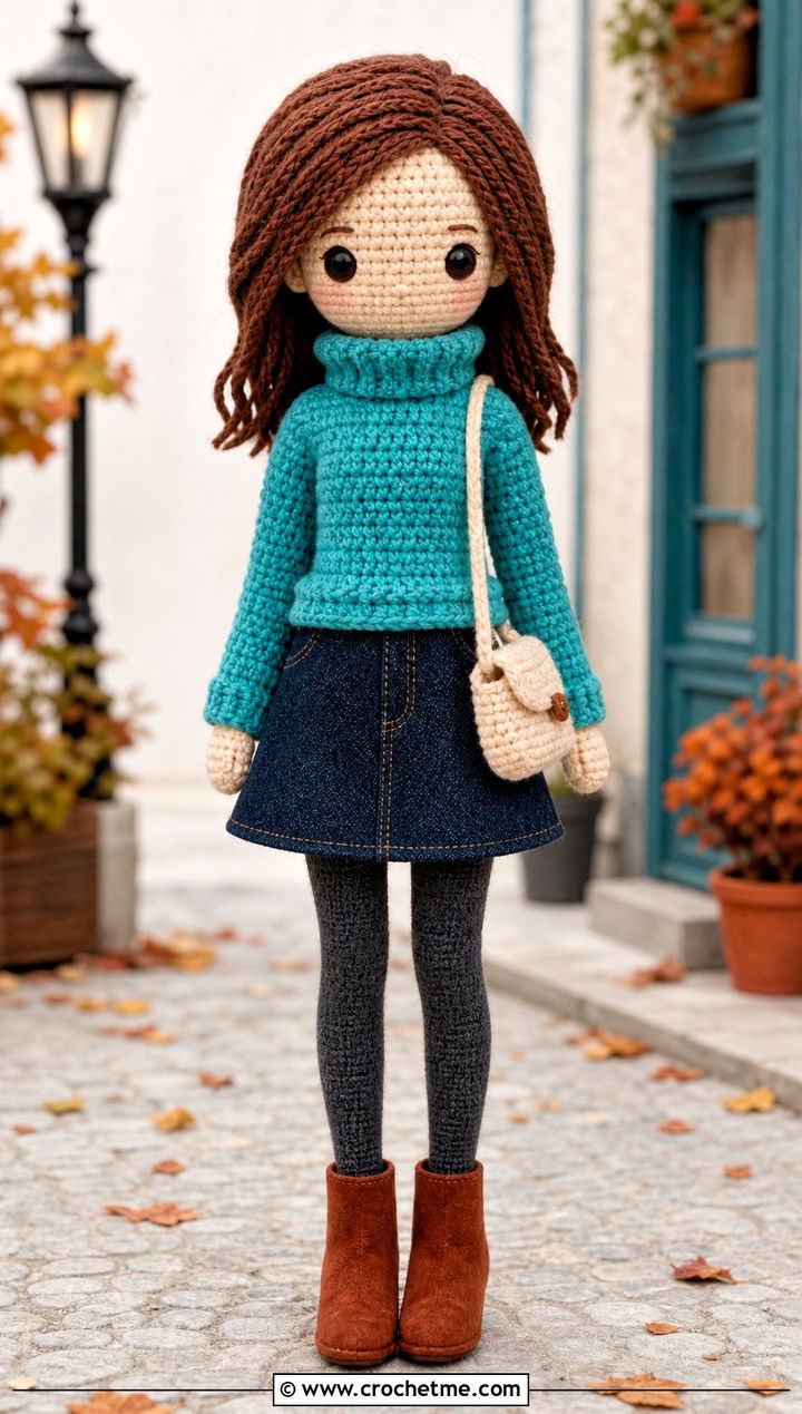Crochet Turtleneck With Denim Skirt - 15 Clothes For Amigurumi outfit ideas