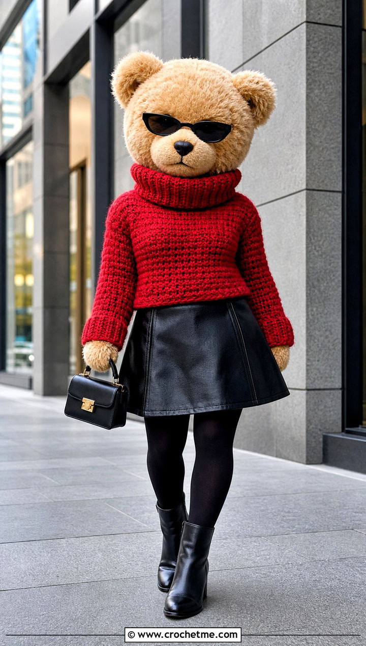 Crochet Turtleneck With Leather Look Skirt - 35 crochet teddy clothes and outfit ideas