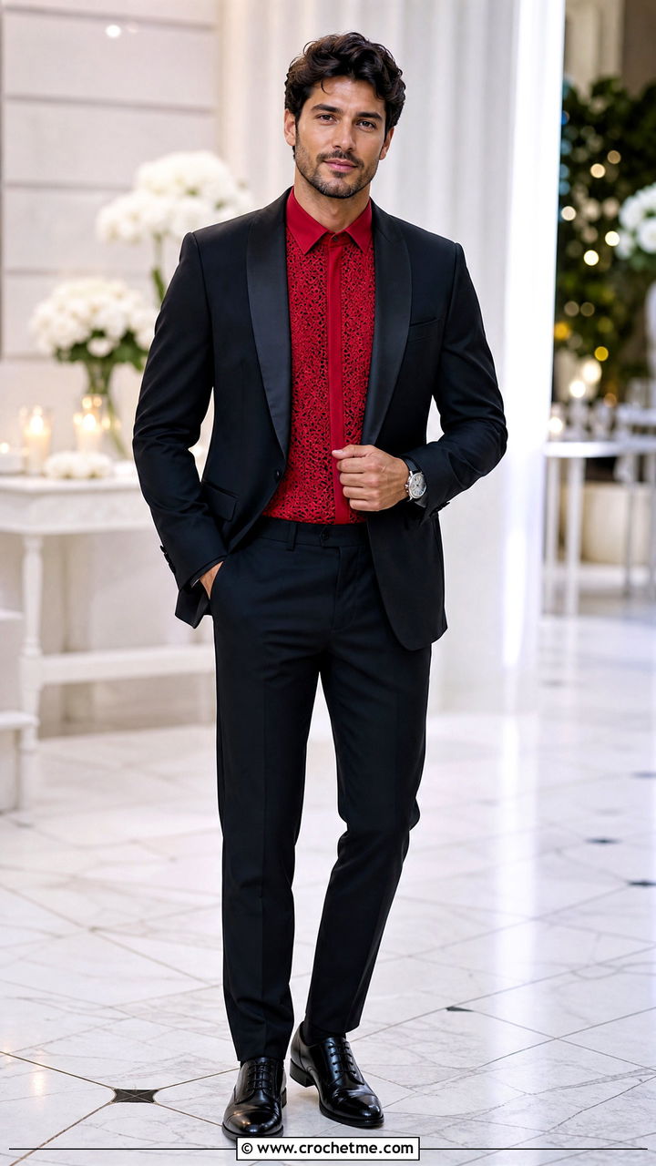Crochet Tuxedo Shirt With Dinner Jacket And Trousers - 35 crochet mens shirt outfit ideas