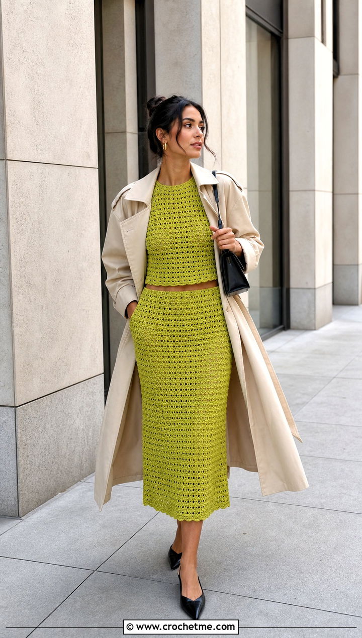 Crochet Two Piece Set With Trench Coat - 35 diy crochet clothes and outfit ideas