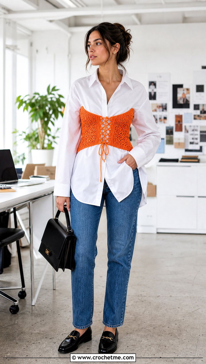 Crochet Underbust Corset With White Shirt - 35 crochet lingerie outfit ideas