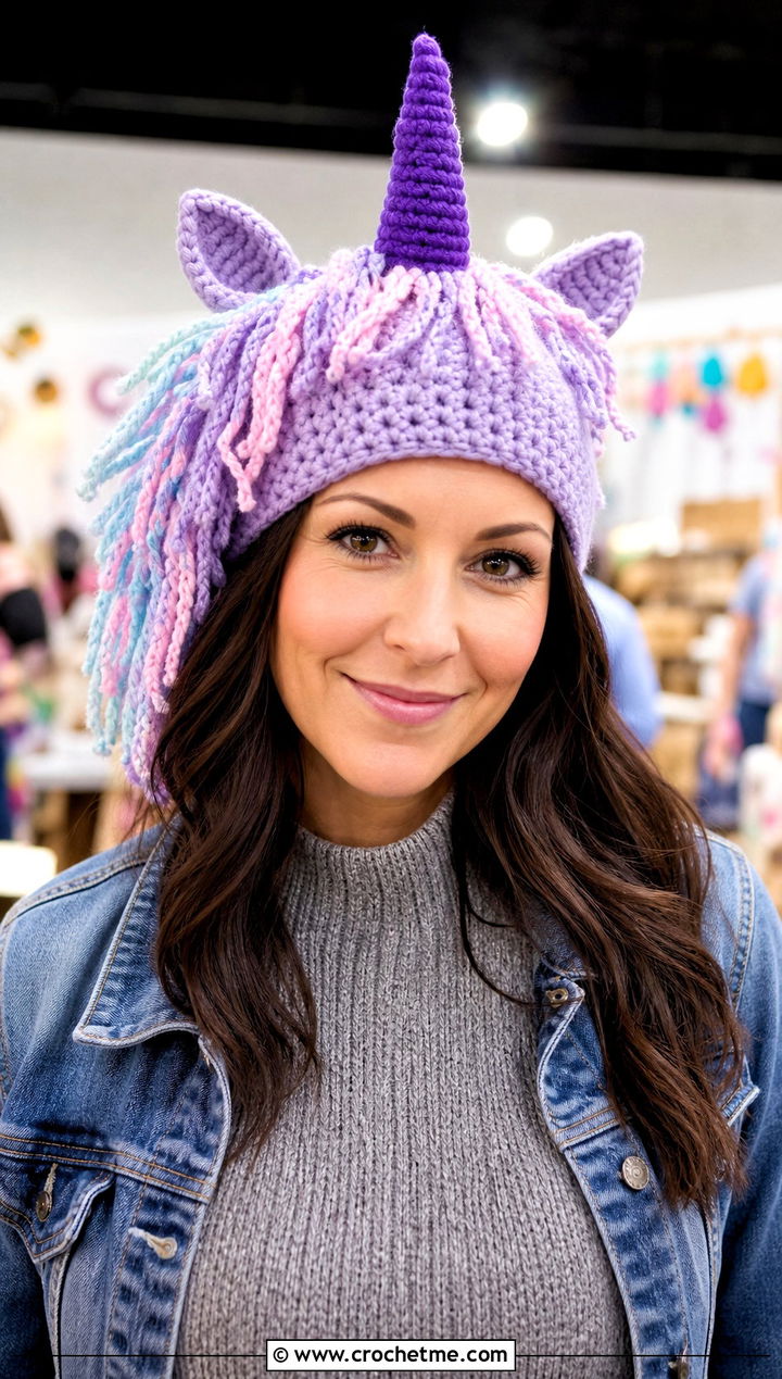 Crochet Unicorn Horn Hat With Tulle Skirt - 20 Crochet Character Hat outfit ideas