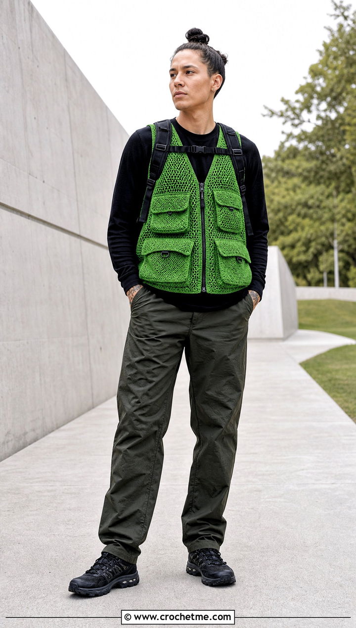 Crochet Utility Vest With Long Sleeve Tee - 30 Masc Crochet Clothes and outfit ideas