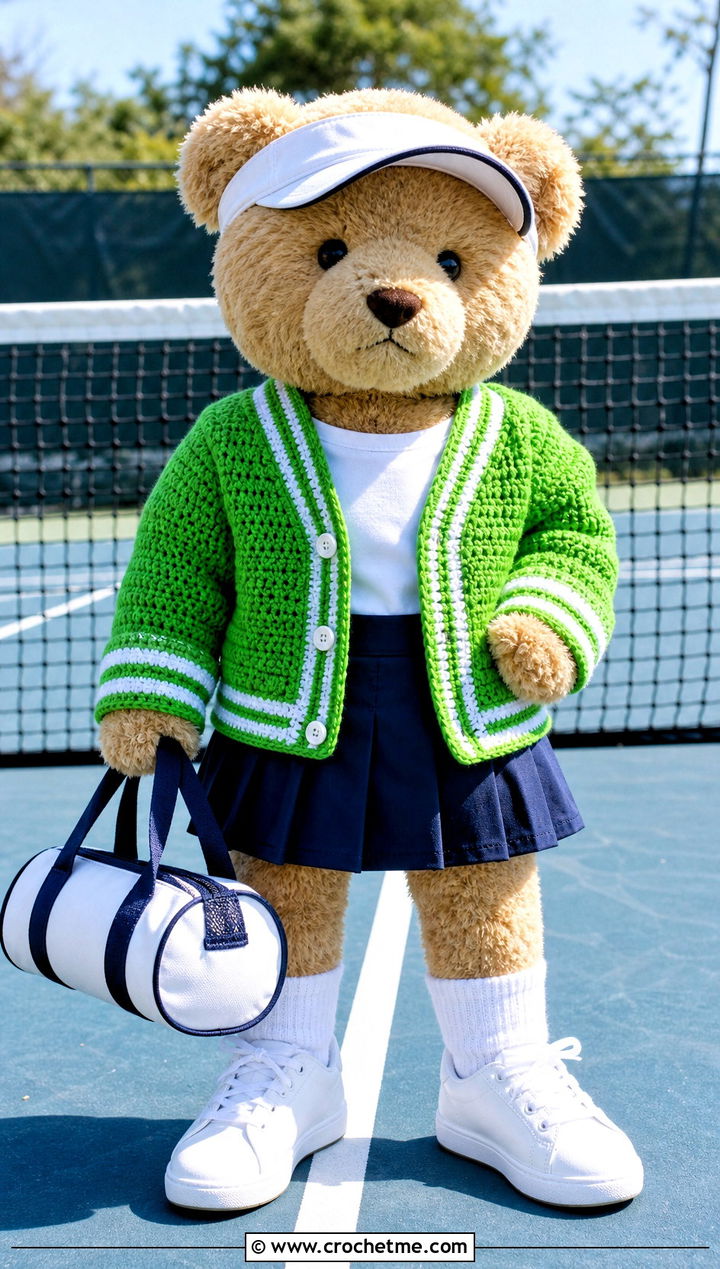 Crochet Varsity Cardigan With Tennis Skirt - 35 crochet teddy clothes and outfit ideas