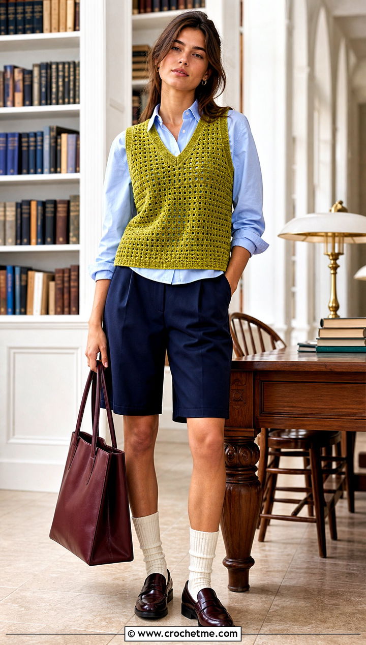 Crochet Velvet Vest Top With Button Down Shirt - 30 crochet velvet top outfit ideas