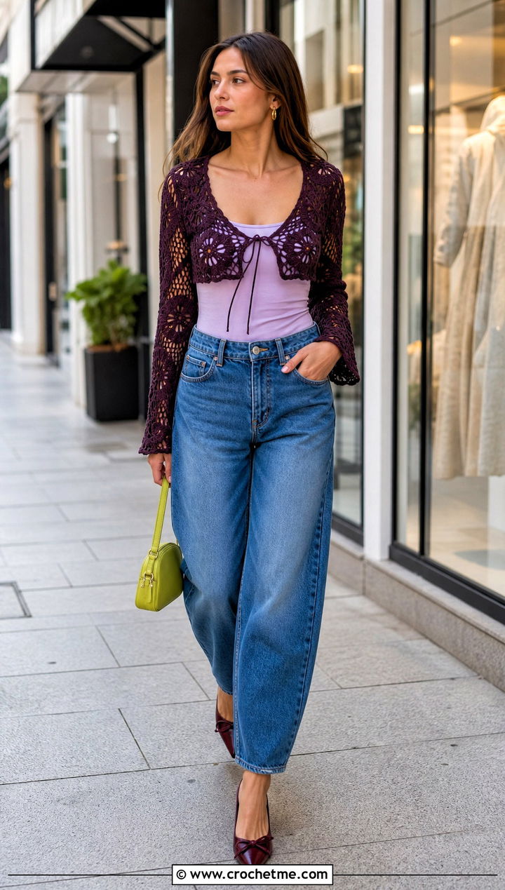 Crochet Vera Top With Barrel Leg Jeans - 35 crochet vera top outfit ideas