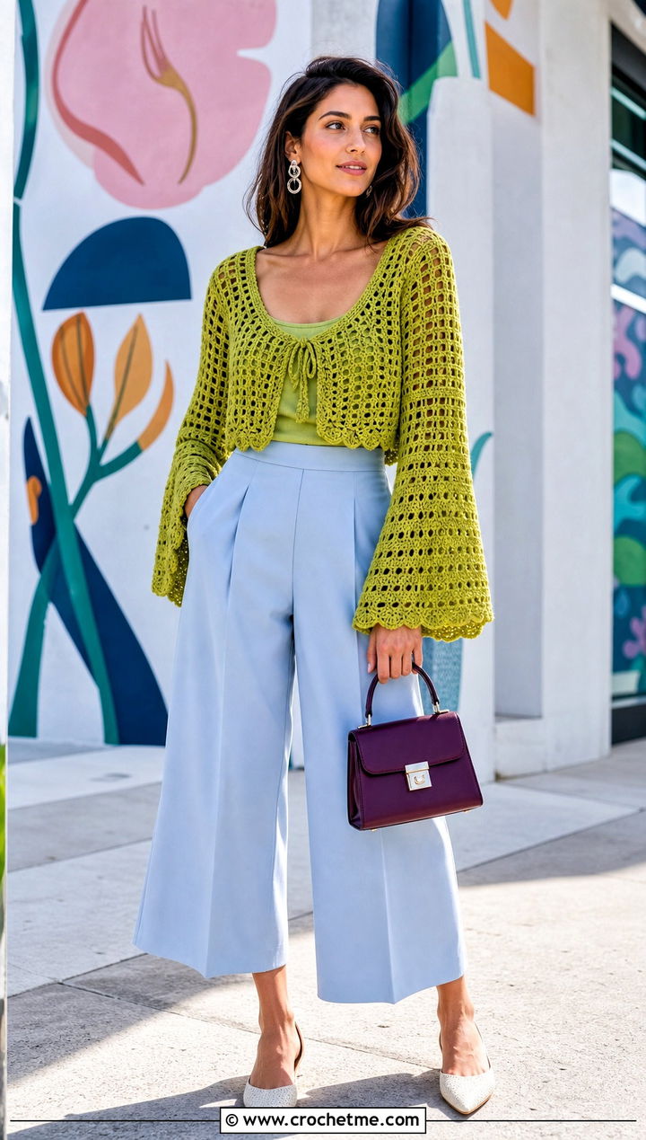 Crochet Vera Top With High Waisted Culottes - 35 crochet vera top outfit ideas