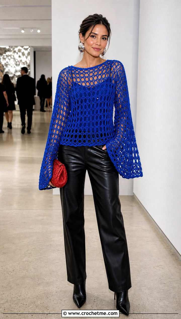 Crochet Vera Top With Leather Pants - 35 crochet vera top outfit ideas