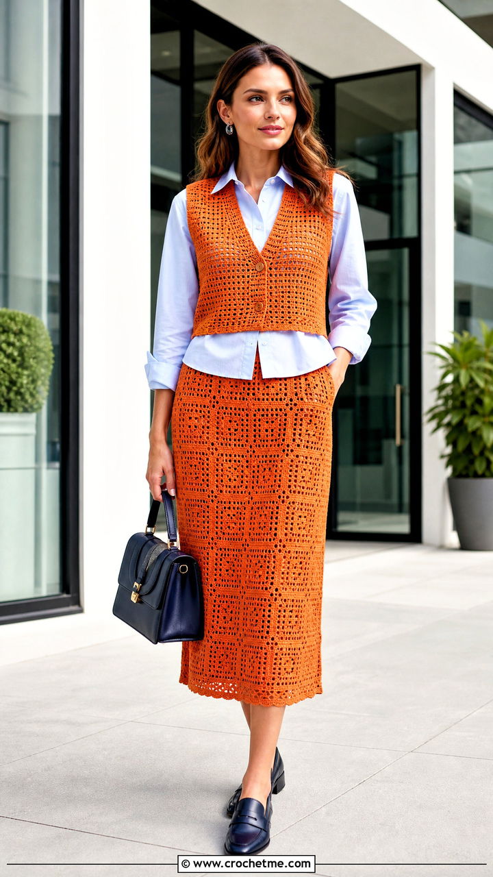 Crochet Vest And Skirt Set With Oxford Shirt - 35 cute crochet clothes and outfit ideas