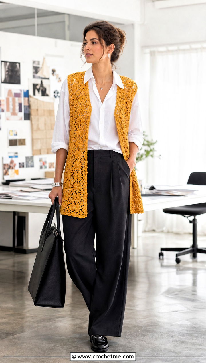 Crochet Vest Cover Up With Shirt And Trousers - 25 Cute Crochet Cover Up outfit ideas