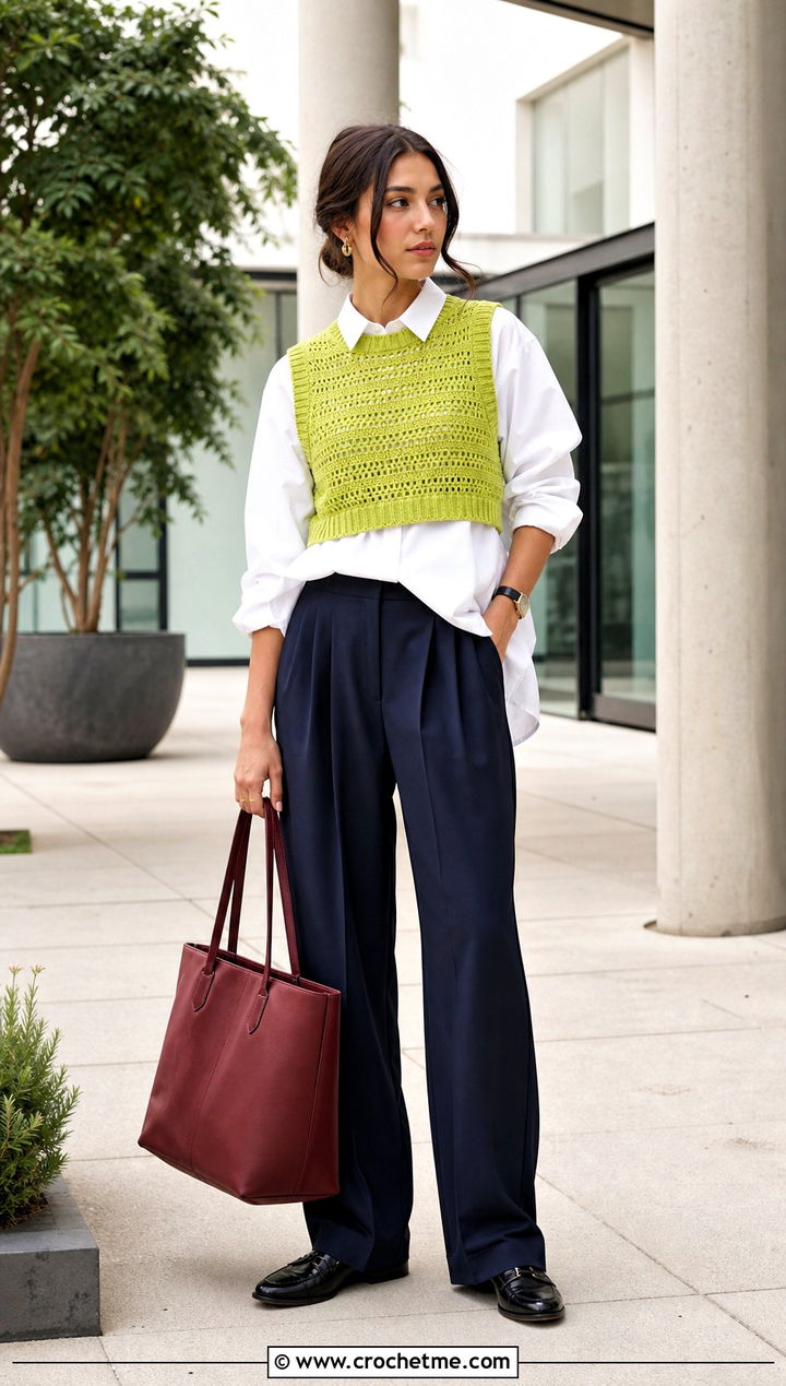 Crochet Vest Crop Top With Button Down Shirt - 20 Crochet For Crop Tops outfit ideas