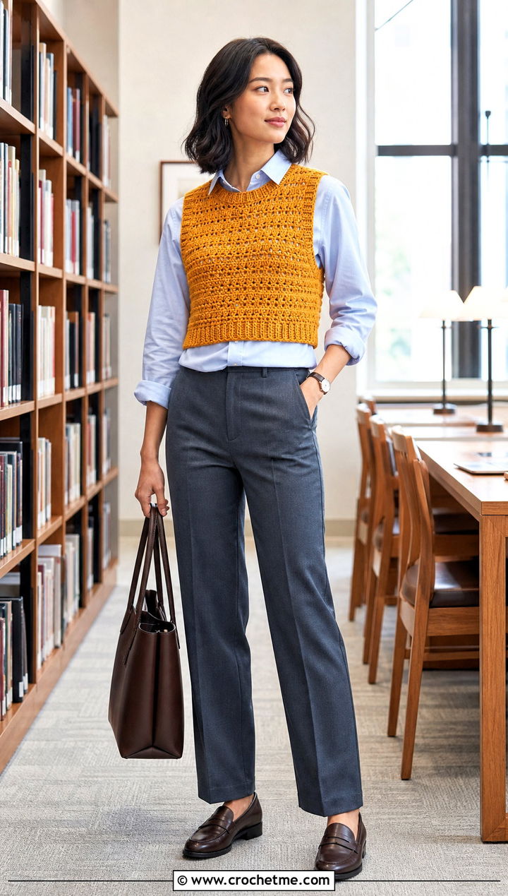 Crochet Vest Crop Top With Button Down Shirt - 35 crop crochet top outfit ideas