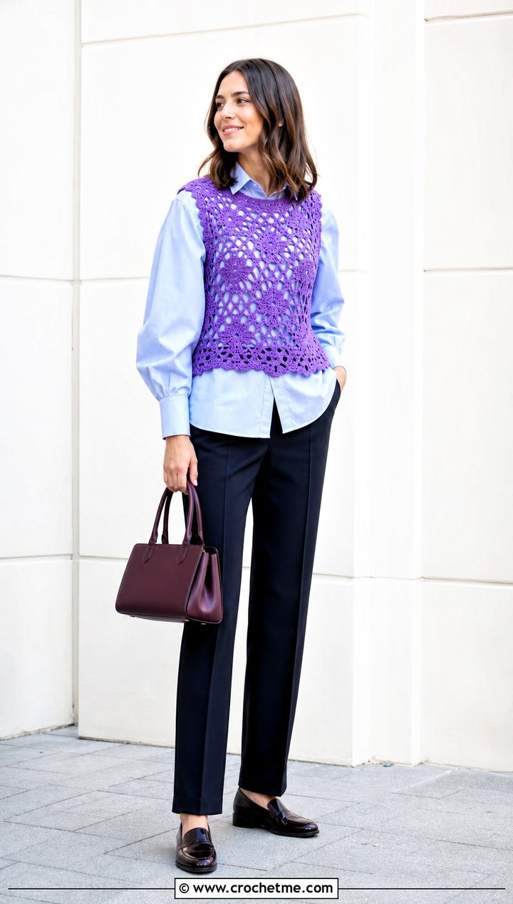 Crochet Vest Top Over A Button Down Shirt - 25 crochet for tops outfit ideas