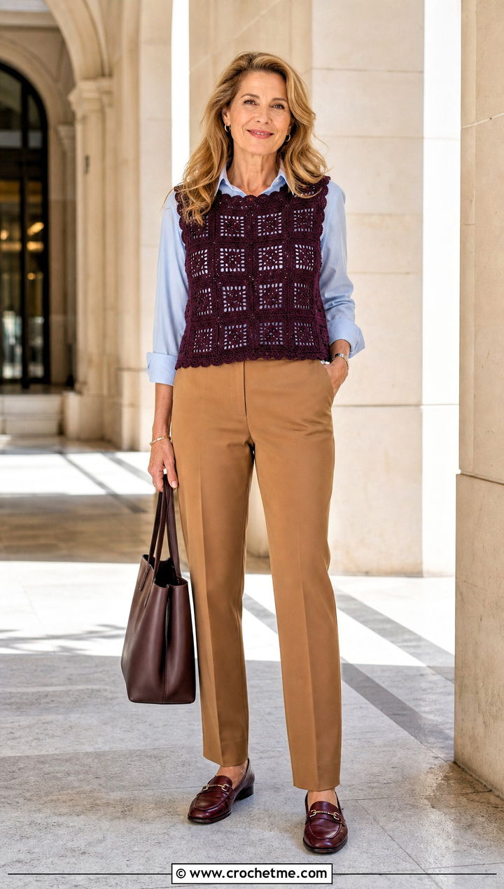 Crochet Vest Top With A Button Down Shirt - 30 crochet top for outfit ideas