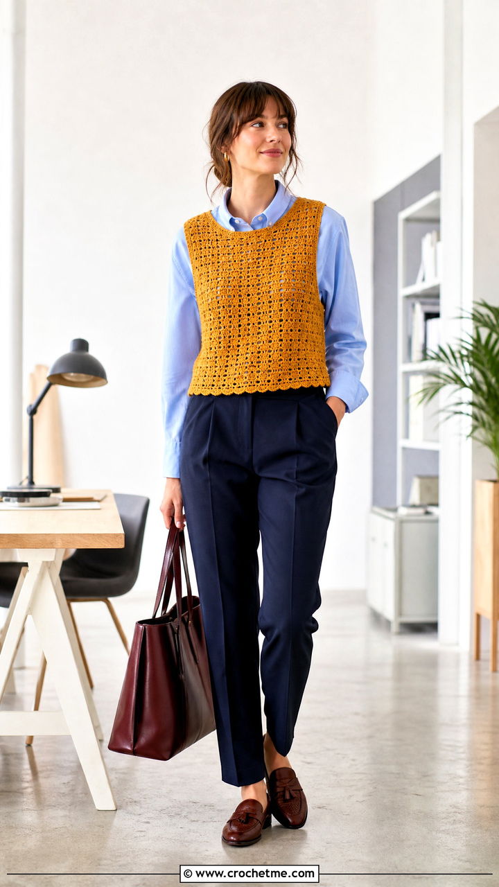 Crochet Vest Top With Button Down Shirt - 35 boho crochet tops outfit ideas