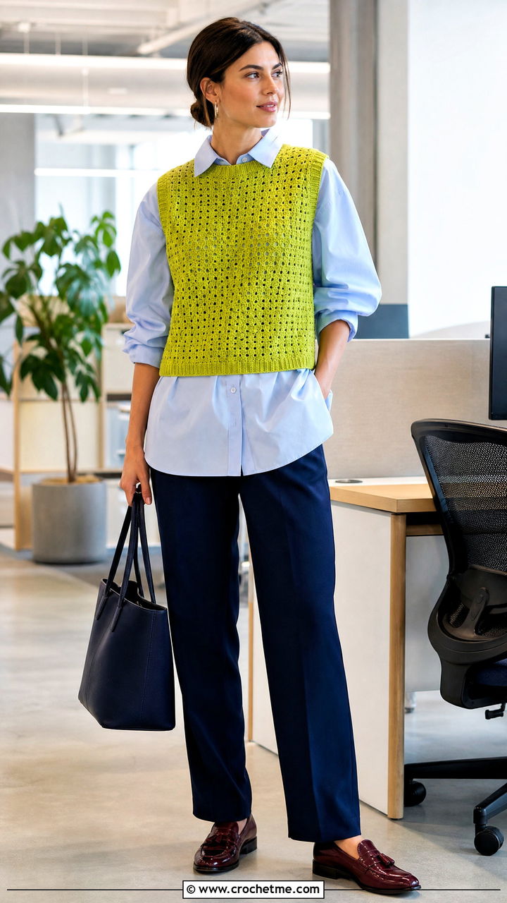 Crochet Vest Top With Button Down Shirt - 35 crochet tops for women outfit ideas