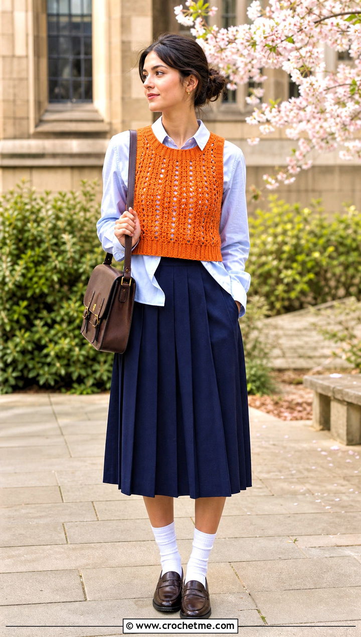 Crochet Vest Top With Button Down Shirt - 25 Crochet Spring Top outfit ideas