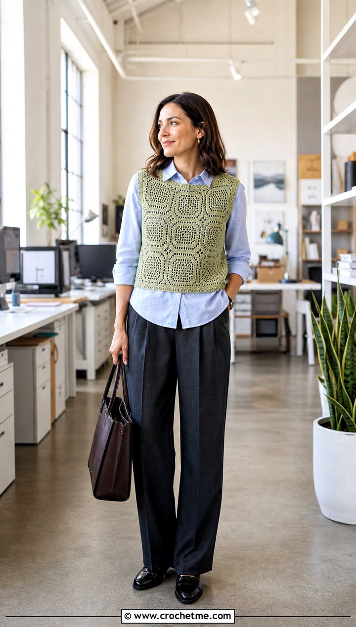 Crochet Vest Top With Button Down Shirt - 25 Crochet Top Small Chest outfit ideas