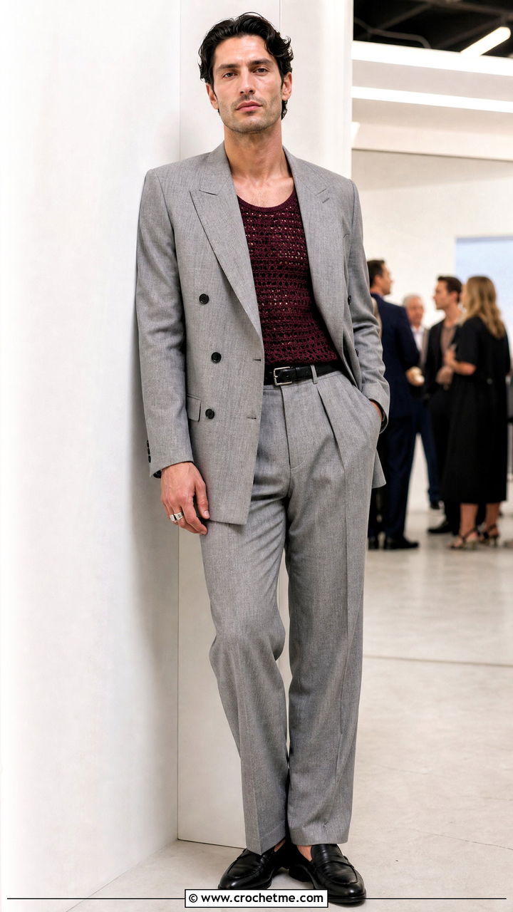 Crochet Vest Top With Double Breasted Suit - 35 crochet top men outfit ideas
