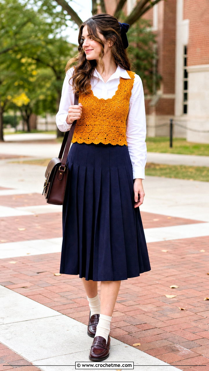 Crochet Vest Top With White Button Down Shirt - 35 coquette crochet top outfit ideas