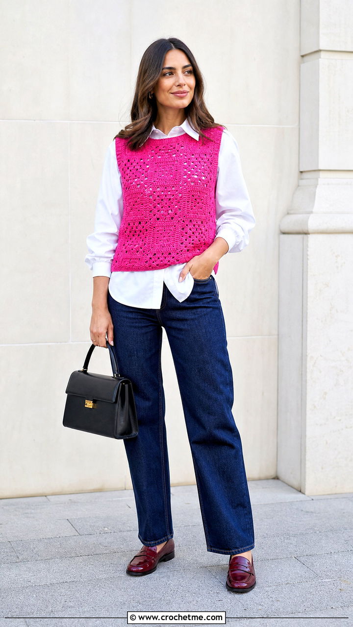 Crochet Vest Top With White Shirt - 35 styling crochet tops outfit ideas