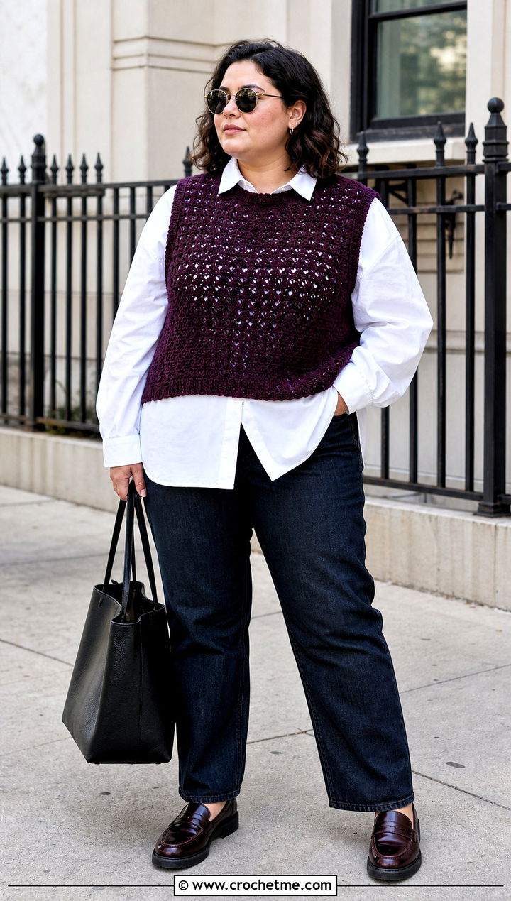 Crochet Vest Top With White Shirt And Jeans - 25 Xxl Crochet Top outfit ideas