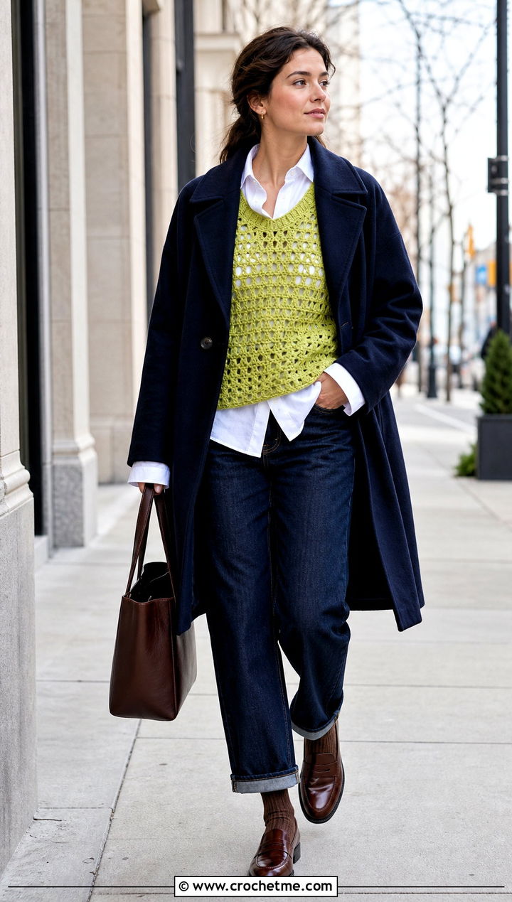 Crochet Vest Top With White Shirt And Jeans - 35 winter crochet top outfit ideas