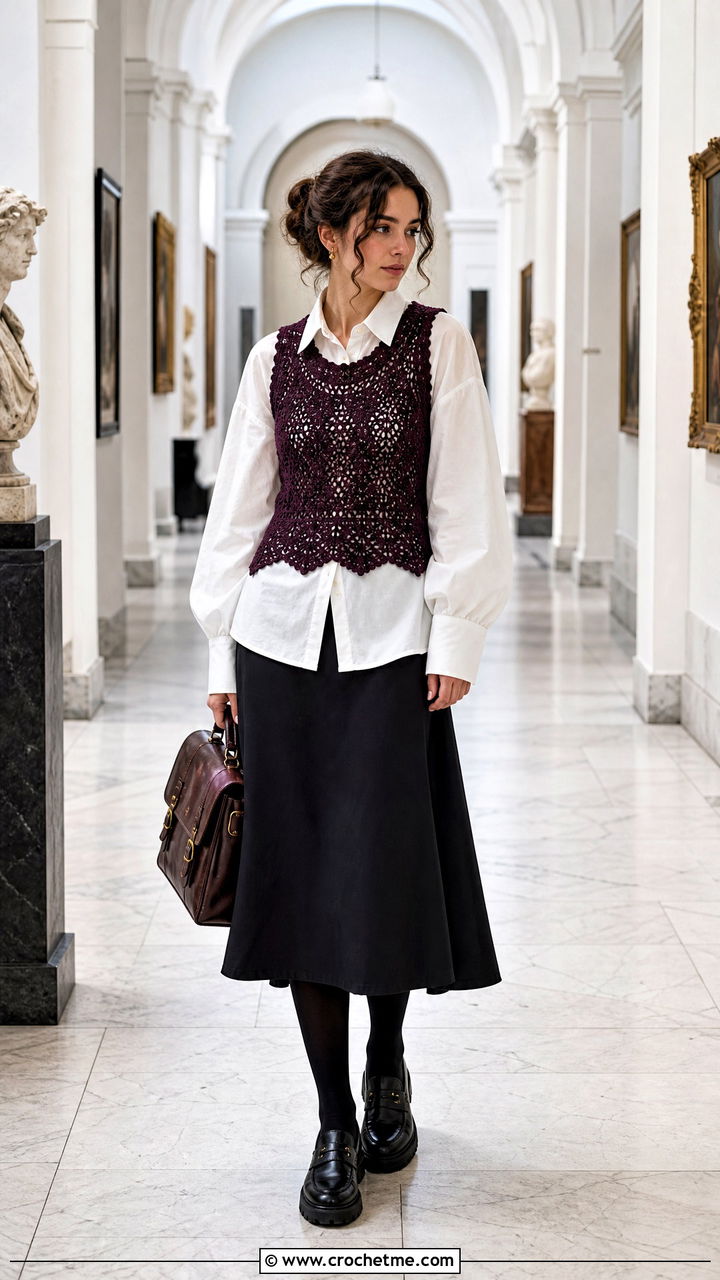 Crochet Vest Top With White Shirt - 35 goth crochet top outfit ideas
