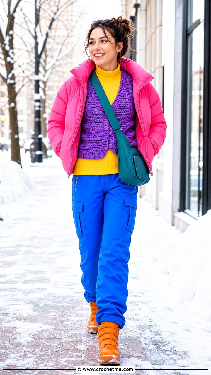Crochet Vest With A Puffer Jacket - 35 crochet vest outfit ideas