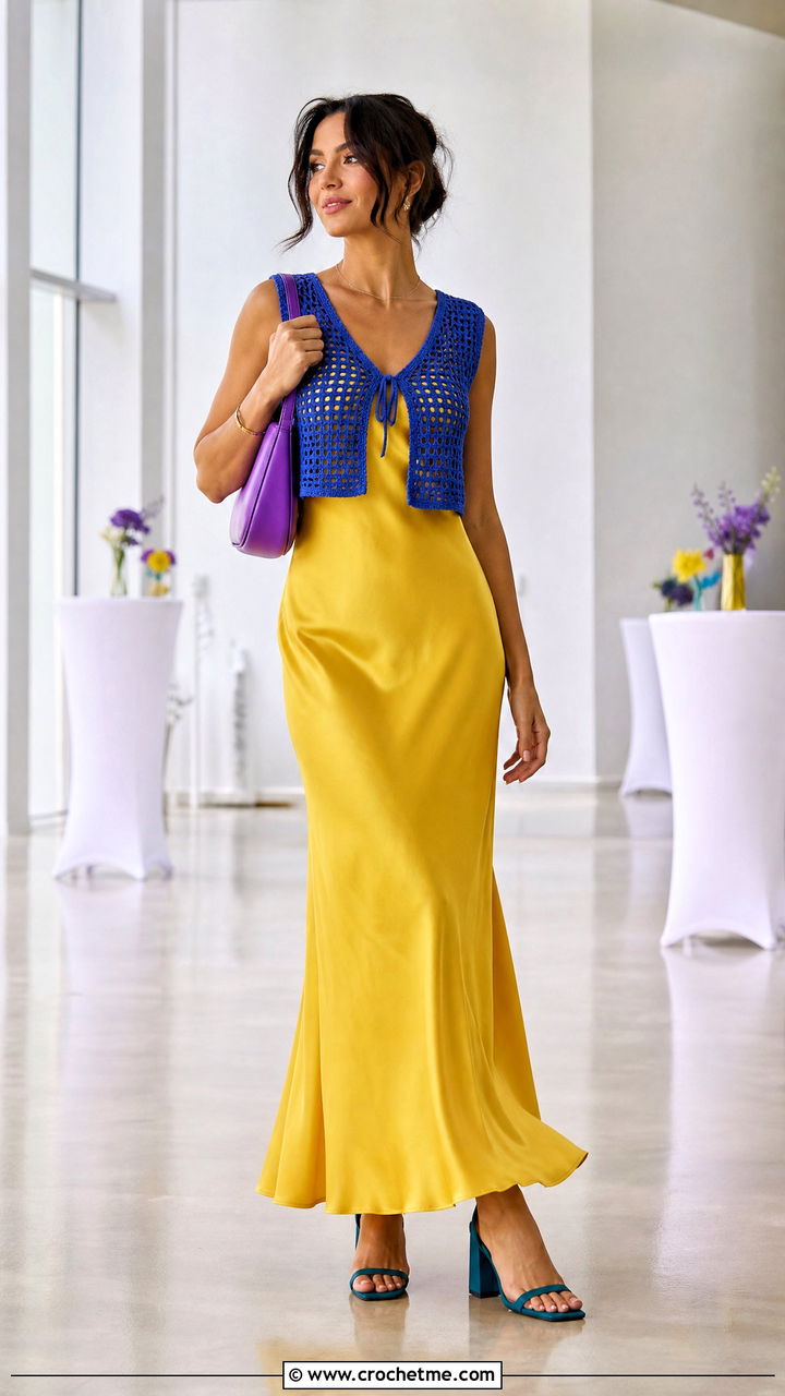 Crochet Vest With A Slip Dress - 35 crochet vest outfit ideas