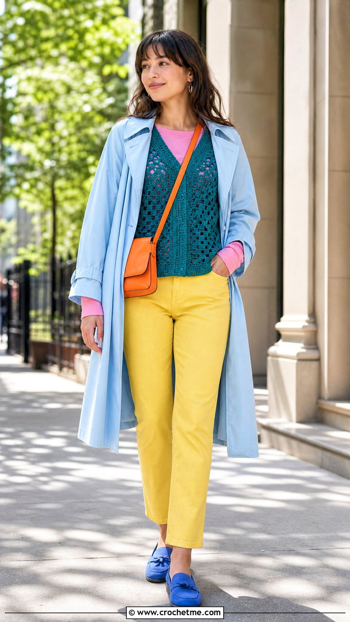 Crochet Vest With A Trench Coat - 35 crochet vest outfit ideas