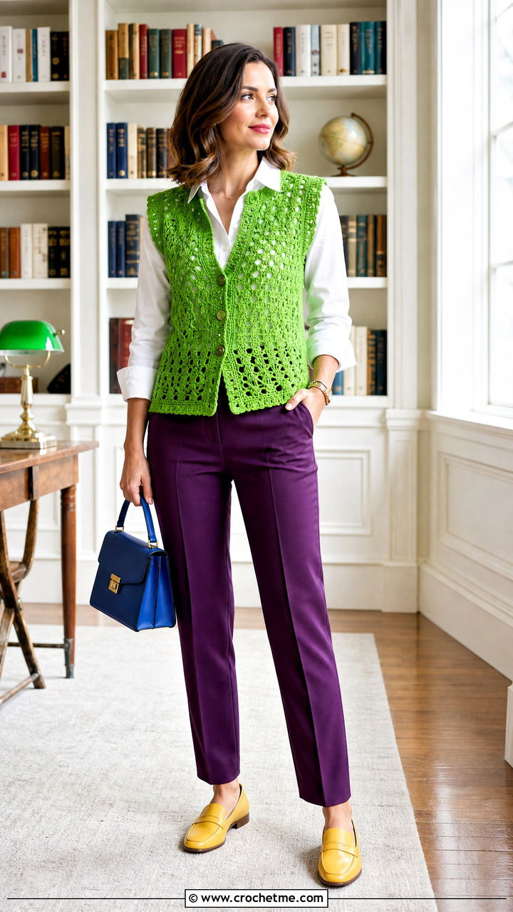 Crochet Vest With A White Button Down Shirt - 35 crochet vest outfit ideas