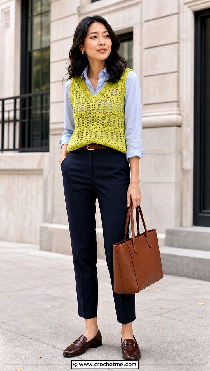 Crochet Vest With Button Down Shirt And Loafers - 25 Crochet Projects Aesthetic Clothes and outfit ideas