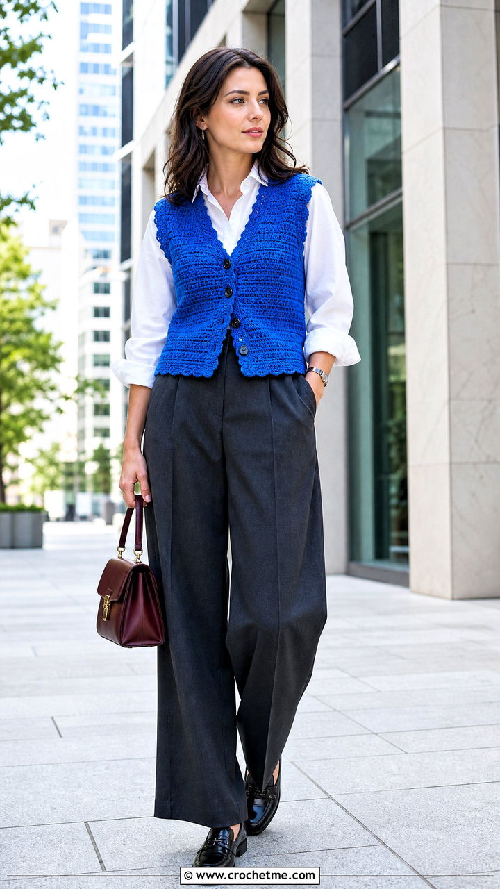 Crochet Vest With Button Down Shirt And Trousers - 35 easy crochet clothes and outfit ideas