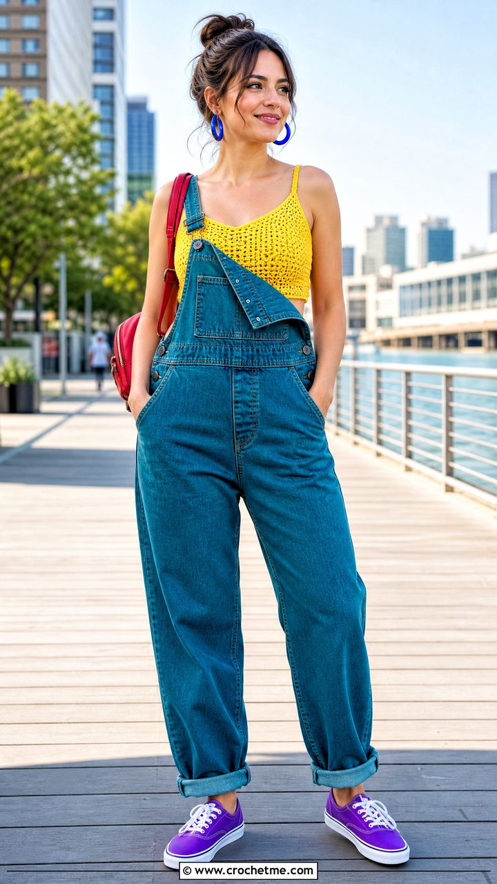 Crochet Vest With Overalls - 35 crochet vest outfit ideas