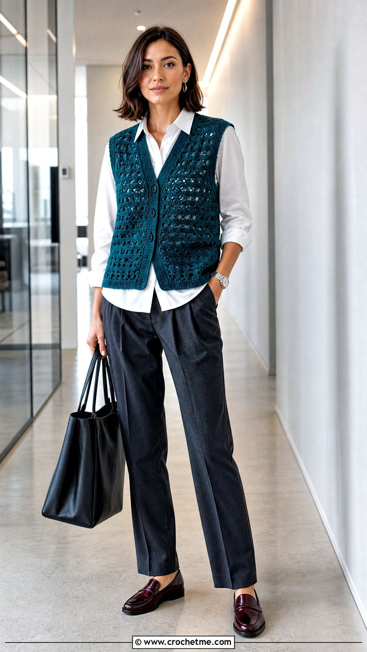 Crochet Vest With Oxford Shirt And Trousers - 35 crochet designs clothing and outfit ideas