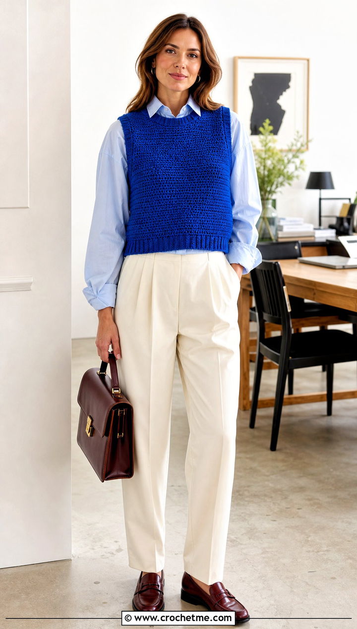 Crochet Vest With Pleated Trousers - 25 crochet women clothes and outfit ideas