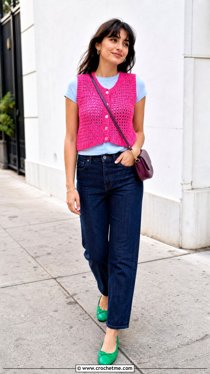 Crochet Vest With Straight Leg Jeans - 35 crochet vest outfit ideas